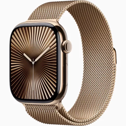 Apple Watch Series 10 (GPS+Cellular, S/M, Gold) 46mm Titanium Case with Gold Milanese Loop